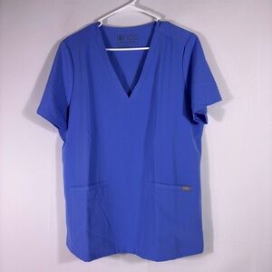 Figs Women's V-Neck Short Sleeve Top in Royal Blue Size Large